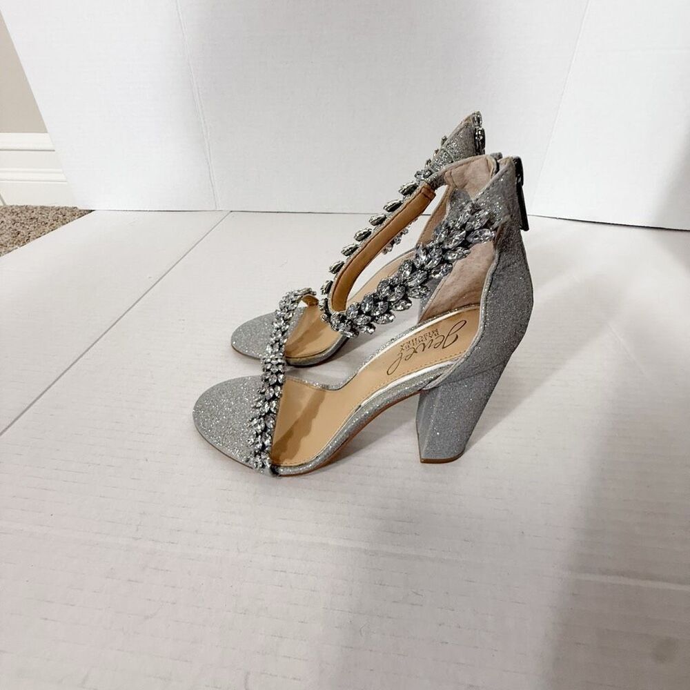 Jewel Badgley Mischka Women's Mayra Rhinestone Silver Evening Sandals Size 6 - Picture 3 of 9